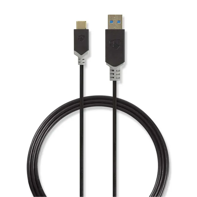 USB-kabel | USB 3.2 Gen 1 | USB-A Hane | USB-C™ Hane | 60 W | 5 Gbps | Guldplaterad | 1.00 m | Rund | PVC | Antracit | Låda