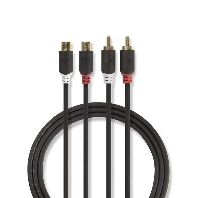 Nedis Ljudkabel - RCA hane till RCA hona - 2 m - antracit - rund