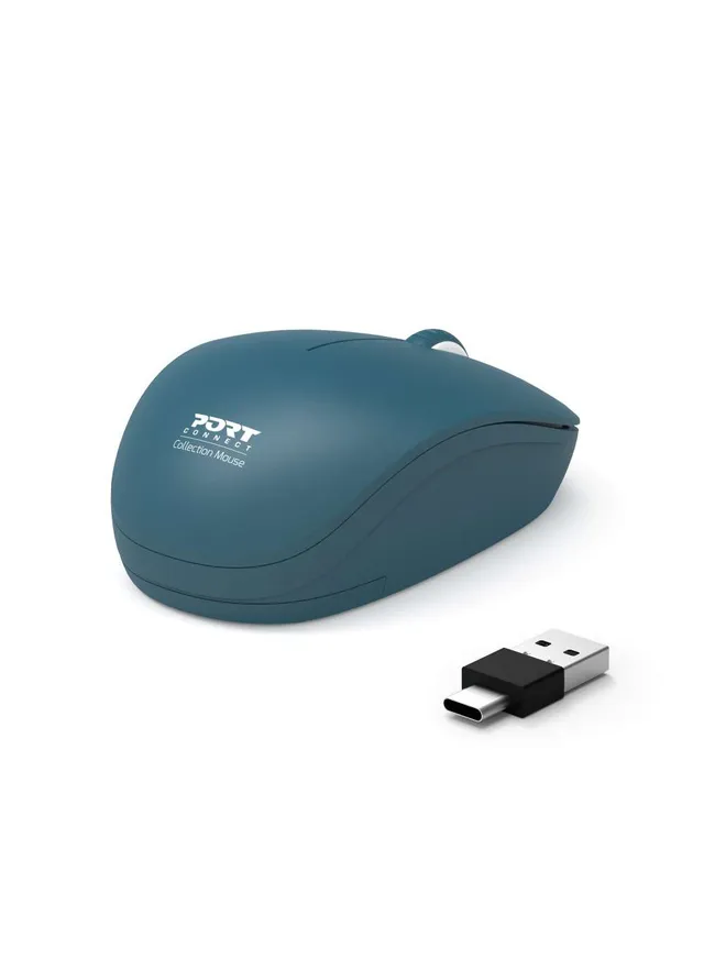 PORT Connect Collection - Mus - höger- och vänsterhänta - optisk - 3 knappar - trådlös - 2.4 GHz - USB / USB-C trådlös mottagare - saphir