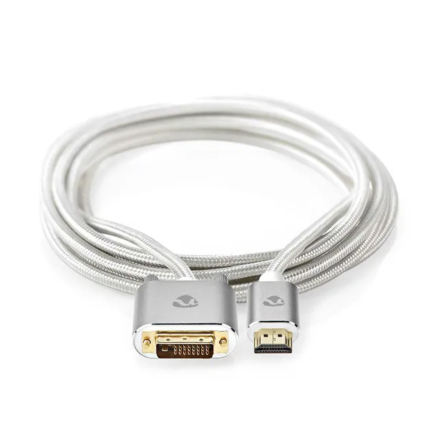 HDMI™ kabel | HDMI™ Kontakt | DVI-D 24+1-Pin Hane | 2560x1600 | Guldplaterad | 2.00 m | Rak | Flätad | Silver | Kartong med täckt fönster