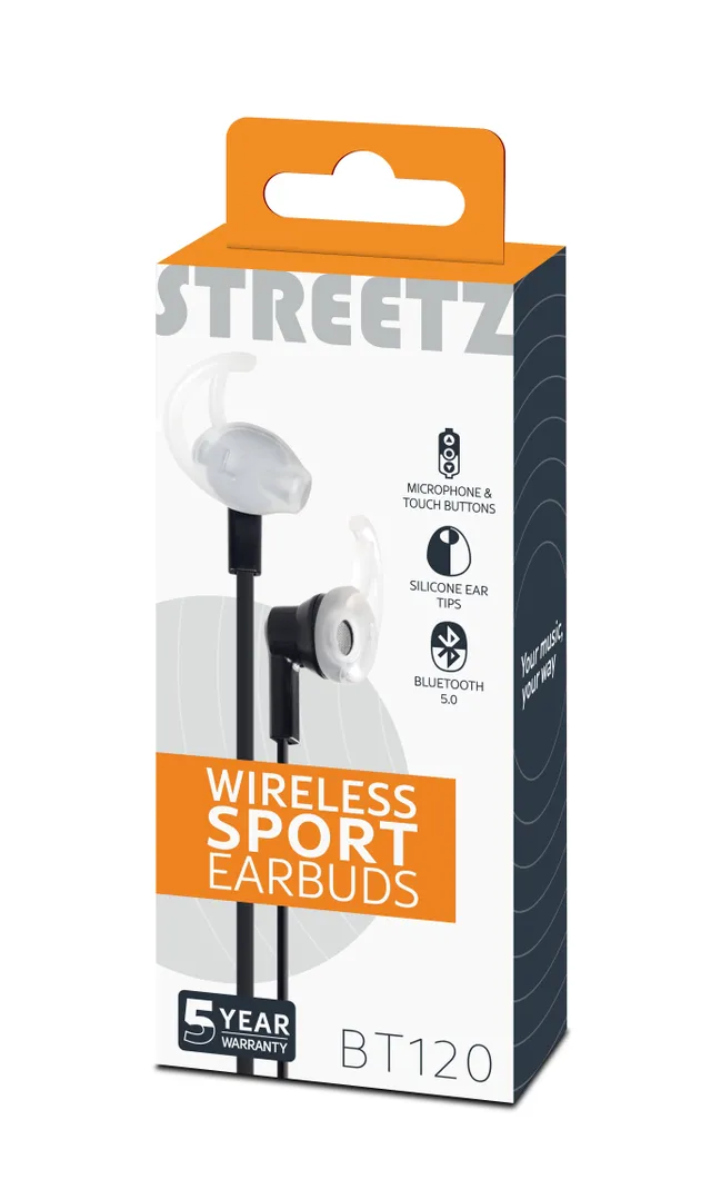 Stay-in-ear BT hörlurar med mikrofon och media/svarsknappar, s