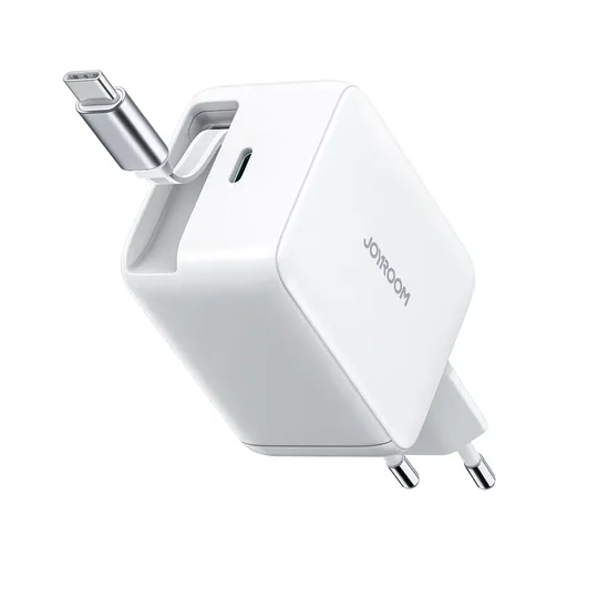 JR-TCL06 67W GaN Wall Charger with Built-in Retractable USB-C Cable - White