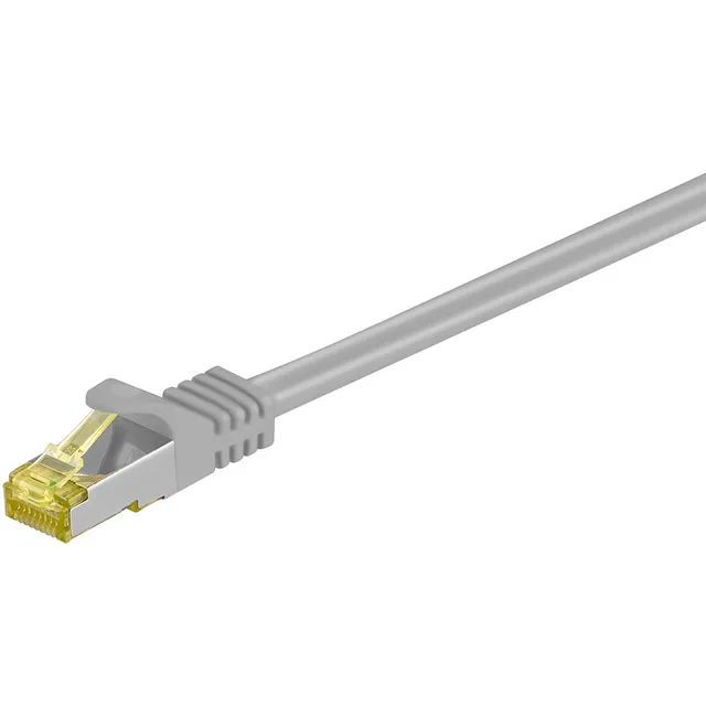 RJ45 patchkabel S/FTP (PiMF), 500 MHz, med CAT 7 råkabel, grå, 5 m LSZH halogenfri kabelhölje, koppar, RJ45-kontakt (CAT 6A)