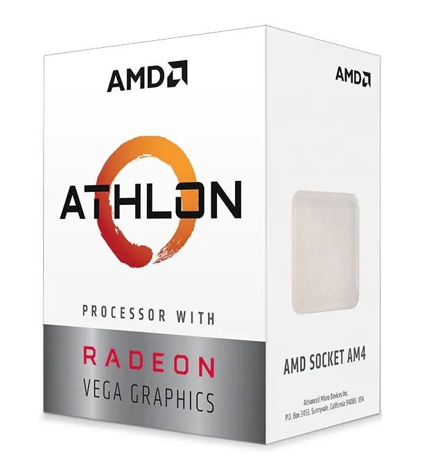 Athlon 3000G 2-Core 4-Thread (35W), 3,5 GHz, 4 MB cache, Socket AM4, Radeon Vega 3 Graphics, boxad med kylare