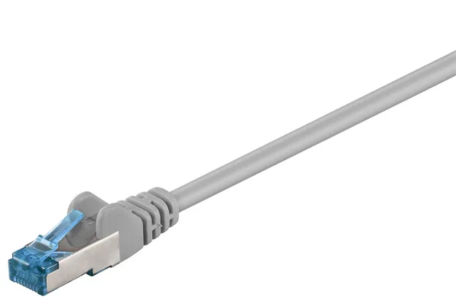 Patchkabel CAT 6A, S/FTP (PiMF), grå, 15 m opparledare (CU), halogenfri kabelhölje (LSZH)