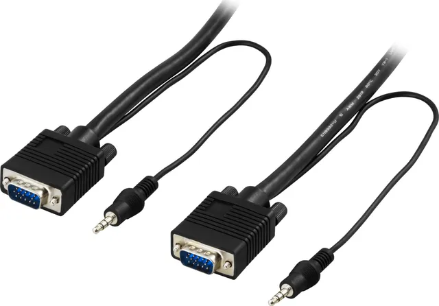 Monitorkabel RGB HD15ha-ha, utan pin 9, med 3,5mm ljud, 10m