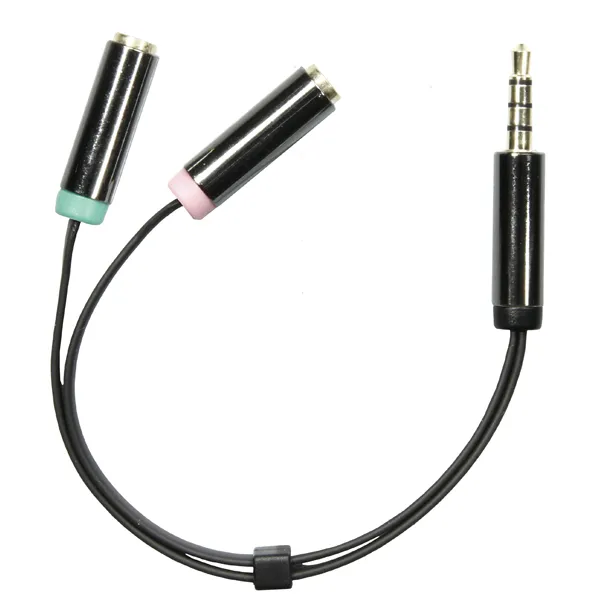 Adapter 2x3.5mm ho till 3.5mm ha 4-pin 0.1m Svart