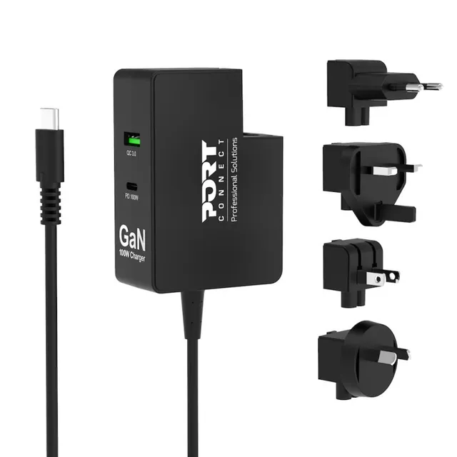 PORT Connect - Strömadapter - 100 watt - 5 A - PD, QC - 3 utdatakontakter (USB, USB-C)