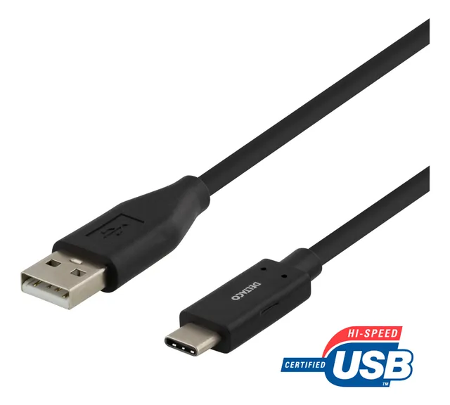 USB 2.0 kabel, Typ C - Typ A hane, 0.5m, svart
