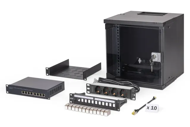 DN-49101-SET - 10" Network Bundle | 6U Cabinet + Switch + Patch Panel | Unmounted