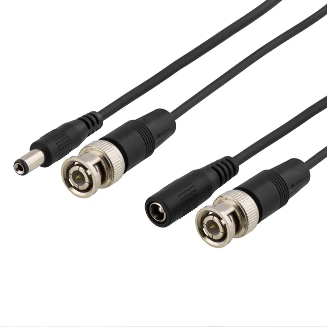 koaxialkabel BNC och ström, BNC ha -ha, 2,1mm, 50m, svart