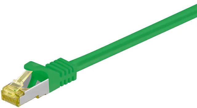 RJ45 patchkabel S/FTP (PiMF), 500 MHz, med CAT 7 råkabel, grön, 20 m LSZH halogenfri kabelhölje, koppar, RJ45-kontakt (CAT 6A)