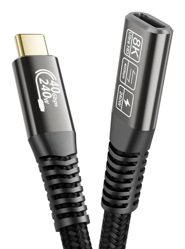 1m Thunderbolt 4 förlängningskabel, USB-C hane till hona, 240W snabbladdning, 40Gbps, 8K 60Hz