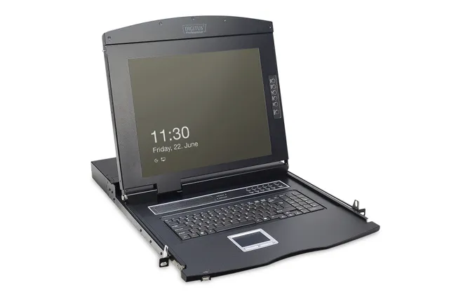 Professional DS-72210-2GE - KVM-konsol med omkopplare för tangentbord/video/mus - 8 portar - tyska - 17 - kan monteras i rack - 1280 x 1024 @ 60 Hz - 1000:1 - RAL 9005, svart - 1U
