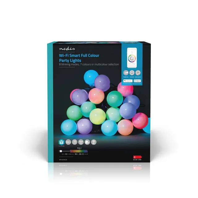 SmartLife Dekorativa Lampor | Festljus | Wi-Fi | RGB / Vit | 20 LED's | 10.0 m | Android™ / IOS | Glödlampediameter: 50 mm