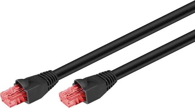 Patchkabel CAT 6 för dragning utomhus, U/UTP, svart kopparledare (CU), dubbelt yttre hölje (PE), 40 m