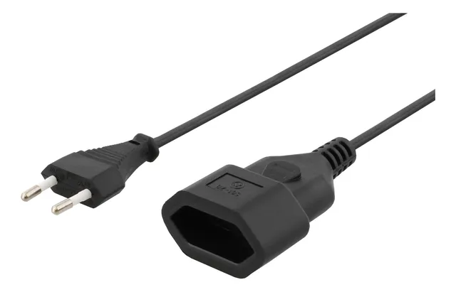 ojordad apparatkabel, CEE 7/16 till IEC 60906-1, 1m, svart