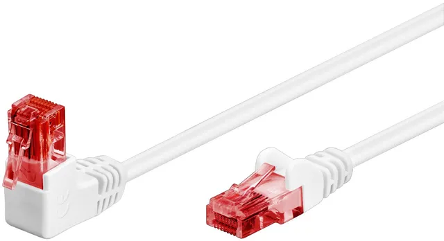 Patchkabel CAT 6, 1x 90° vinklad, U/UTP, vit kopparklädd aluminiumledare (CCA), snäpplås på toppen, 0.25 m