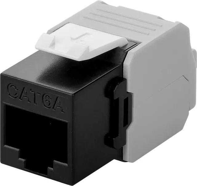 Keystone-modul RJ45 CAT 6A, UTP 16,5 mm bred, krokodiltyp, för verktygslös IDC-montering