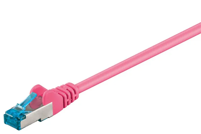 Patchkabel CAT 6A, S/FTP (PiMF), magenta, 0,25 m opparledare (CU), halogenfri kabelhölje (LSZH)