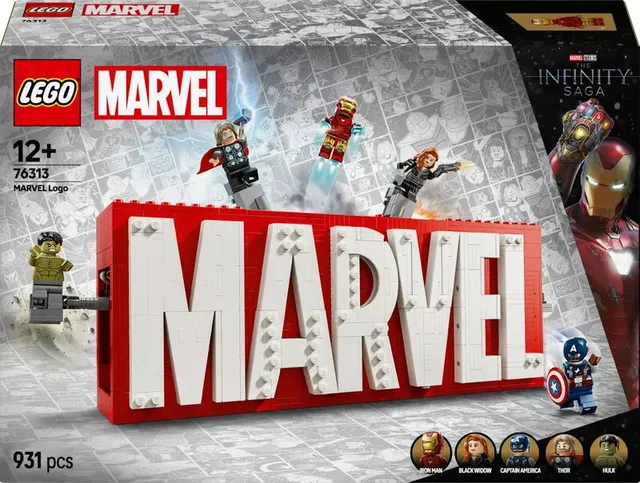 Super Heroes MARVEL logotyp och minifigurer 76313