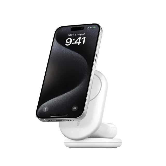 2-in-1 Magnetic Foldable Wireless Charger with Qi2 15W - White