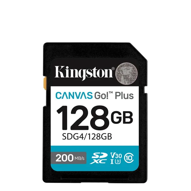 Secure Digital SDXC 128 GB Kingston Canvas Go! Plus Gen4, 200 MB/sek läs, Class 10, UHS-I U3, V30, A2