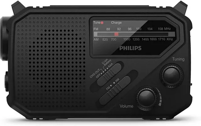 TAR1609/00 bärbar FM/AM-vevradio och ficklampa, svart